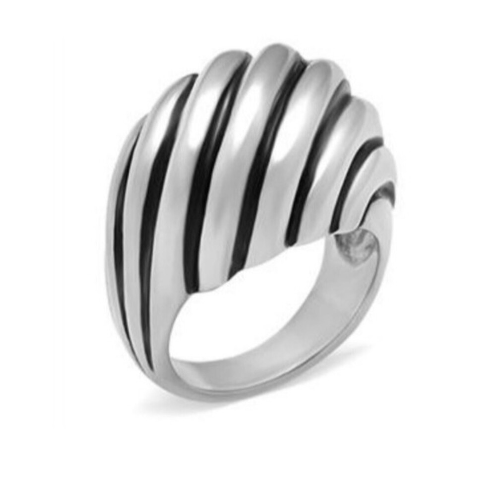 Stainless Steel Grooved Shell sizes 7 8 Statement Dome ring silver black *